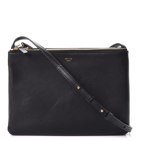 celine black large trio leather messenger bag|Large Trio bag in smooth lambskin .